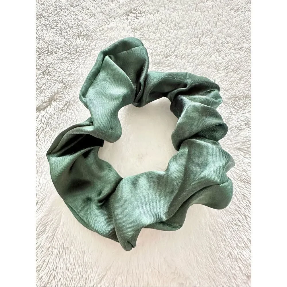Sage green color satin hair scrunchie